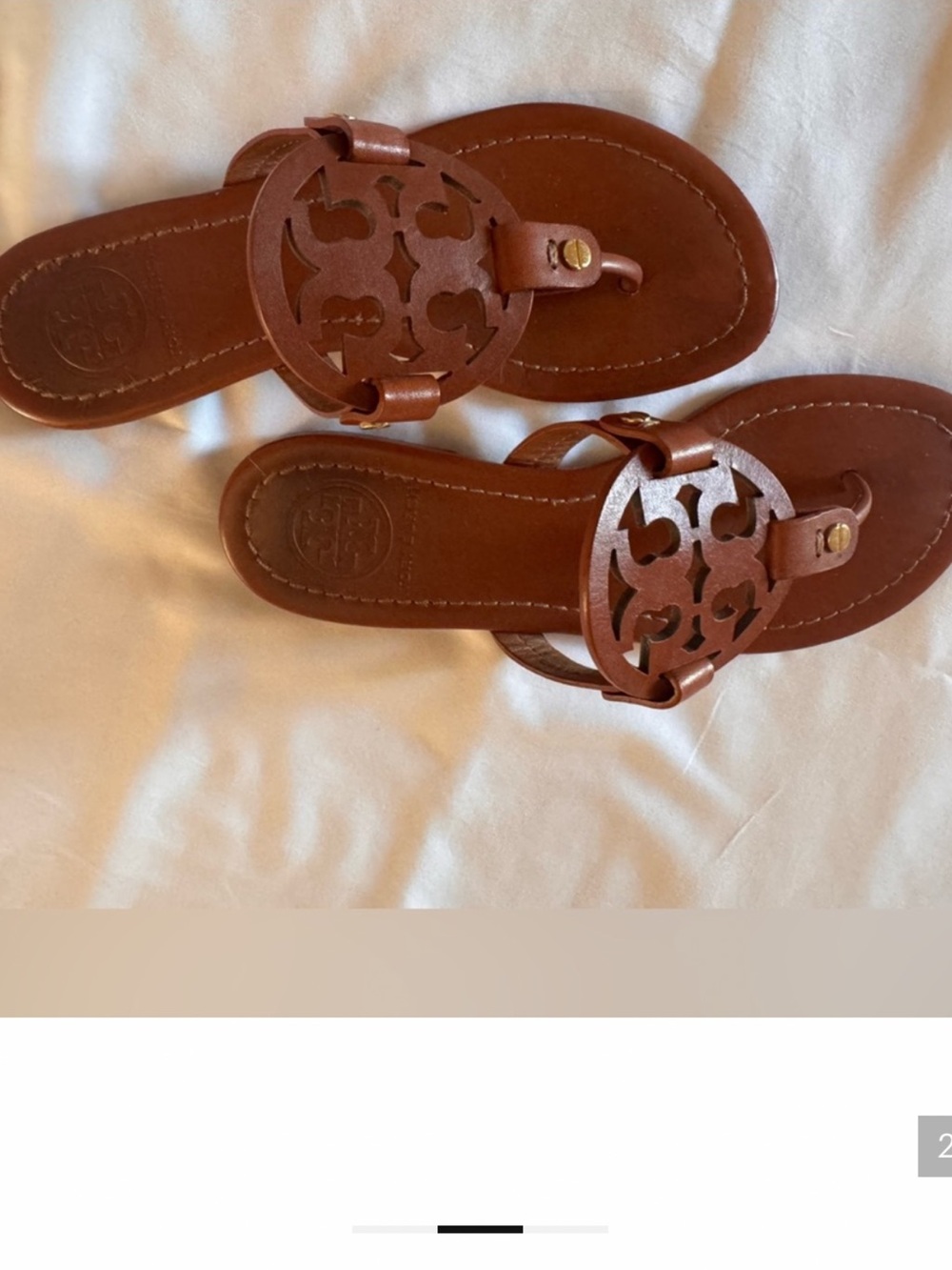 Brown Logo Medallion Leather Thong Sandals